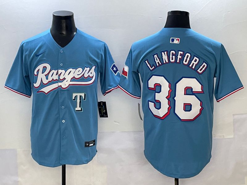 Men 2025 Texas Rangers 36 Langford Light Blue Game Nike MLB Jersey style 8